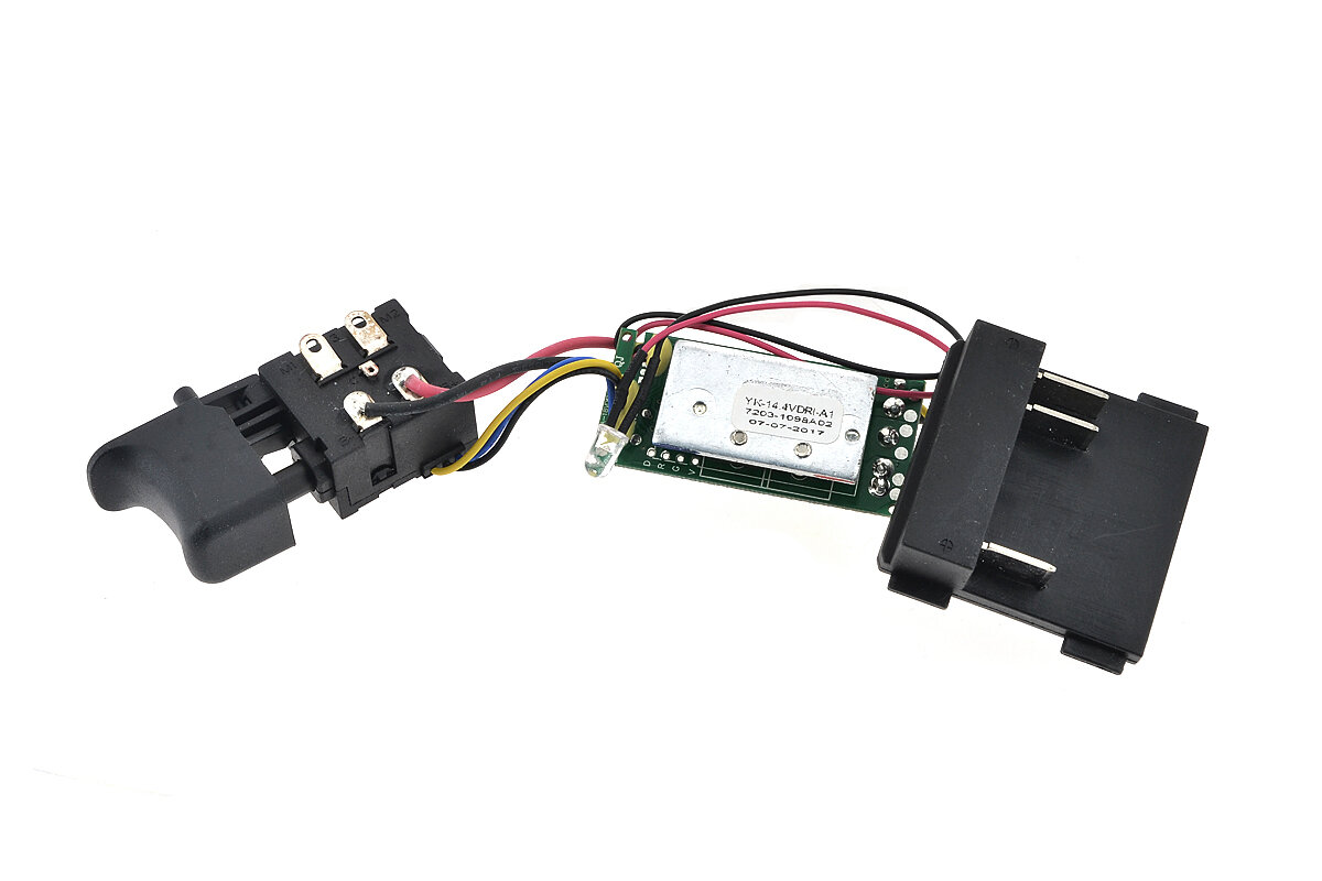 фото Выключатель в сборе c электронным блоком, контактным разъемом и светодиодом для шуруповерта аккумуляторного ИНТЕРСКОЛ ДА-10/14.4Л2