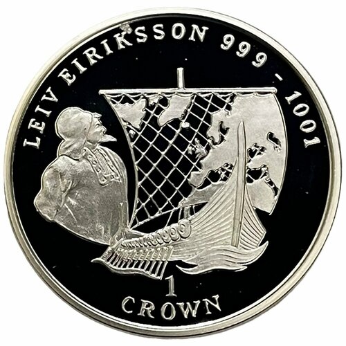 клуб нумизмат монета крона острова мэн 1997 года серебро елизавета ii Остров Мэн 1 крона 1997 г. (Лейф Эрикссон) (Ag) (Proof)