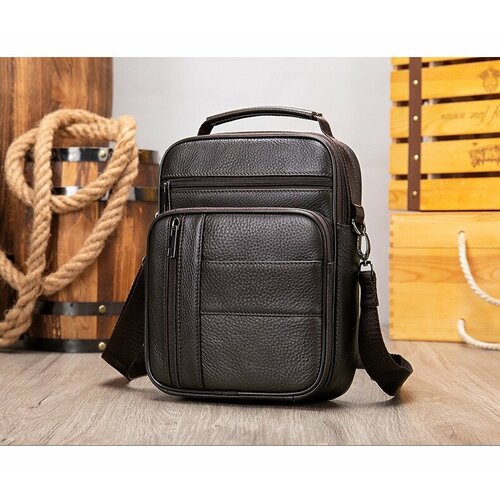 фото Сумка мессенджер , фактура зернистая, коричневый firstinka