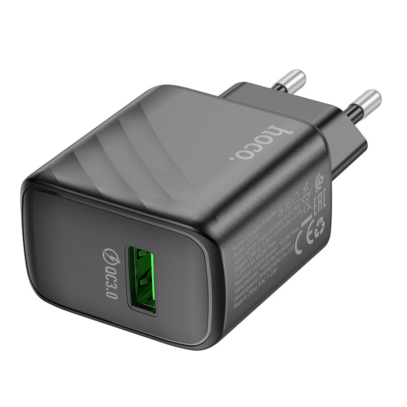 Сетевое зарядное устройство 1USB 3.0A QC3.0 18W быстрая зарядка Hoco CS21A Black — фото 1
