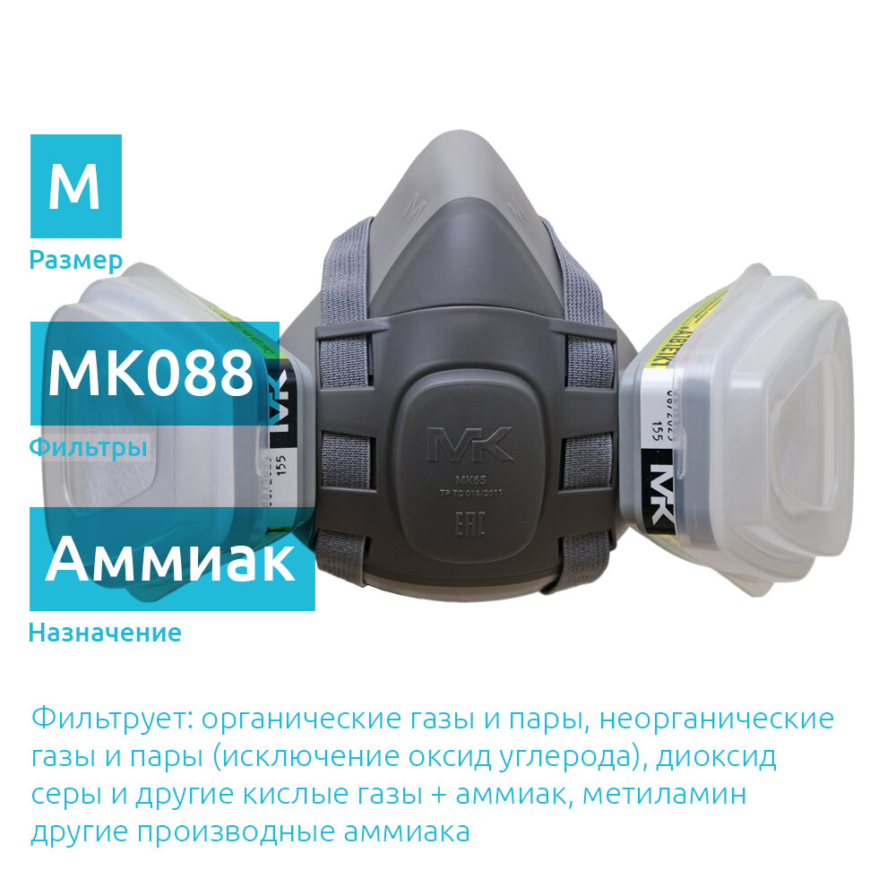 МК65088kit защитная полумаска от аммиака с противогазовыми фильтрами ABEK1 размер M