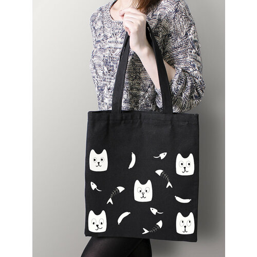 фото Сумка шоппер just4you, фактура матовая, плетеная, черный, белый