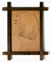 Картина Девушка с закрытыми глазами, гравировка на натуральной коже, интерьерная для украшения и декора на стену в деревянной раме, подарок, BoomGift