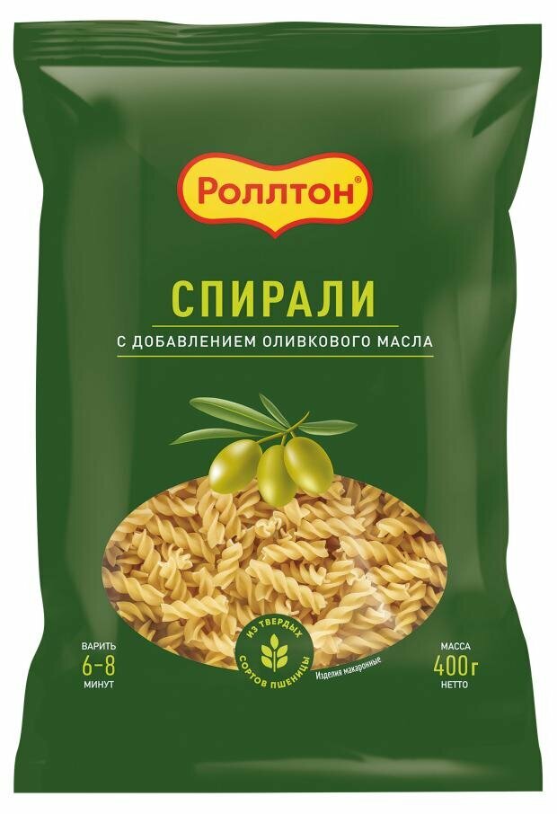 Макароны Роллтон «Спирали», с оливковым маслом, пшеничная мука, 400 г — фото 1