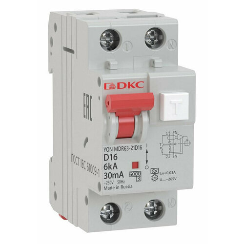 Дифференциальный автомат Dkc 2п C 16А 30мА 6кА тип A YON MDR63, MDR63-22C16-A
