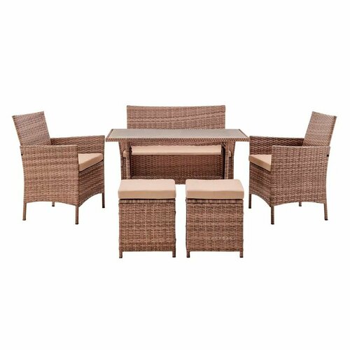 Плетёный комплект садовой мебели из искусственного ротанга Киото (Kioto) (цвет: капучино) (подушки: бежевые)