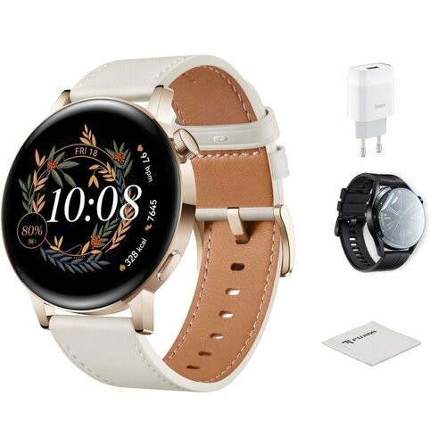 Умные часы Huawei GT 3 MIL-B19 Gold SS-White Leather 55027149 Выгодный набор + подарок серт. 200Р!