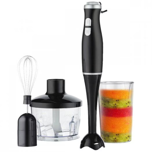 фото Погружной блендер для дома, ручной блендер с чашей, 2 насадки и измельчитель, 2 скорости, 1000 Вт, черный