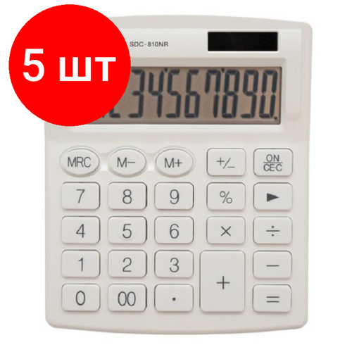 Комплект 5 штук, Калькулятор настольный Citizen SDC-810NR-WH 10р дв. пит комп-ый белый