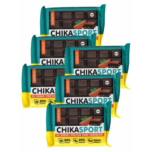 CHIKA SPORT Протеиновый Темный шоколад с миндалем без сахара, 6х100г