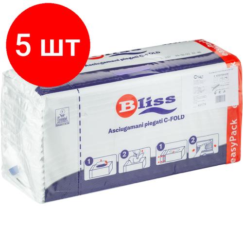 Комплект 5 упаковок, Полотенца бумажные д/дисп. BLISS С-слож 2сл бел с клапаном 153л/уп 85579