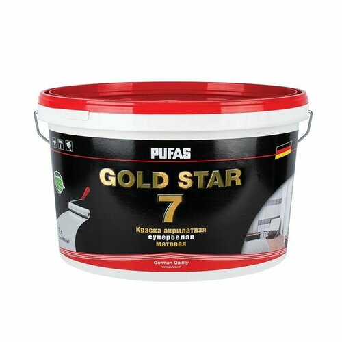 Краска акрилатная супербелая матовая Пуфас Gold Star 7 9 л бесцветная