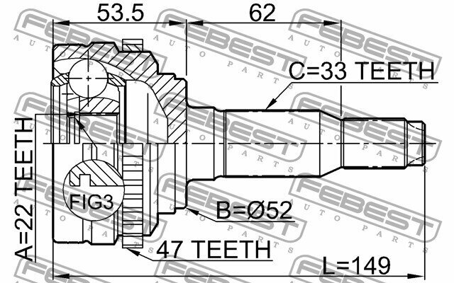 ШРУС наружный передний, 1110J200A47 FEBEST 1110-J200A47