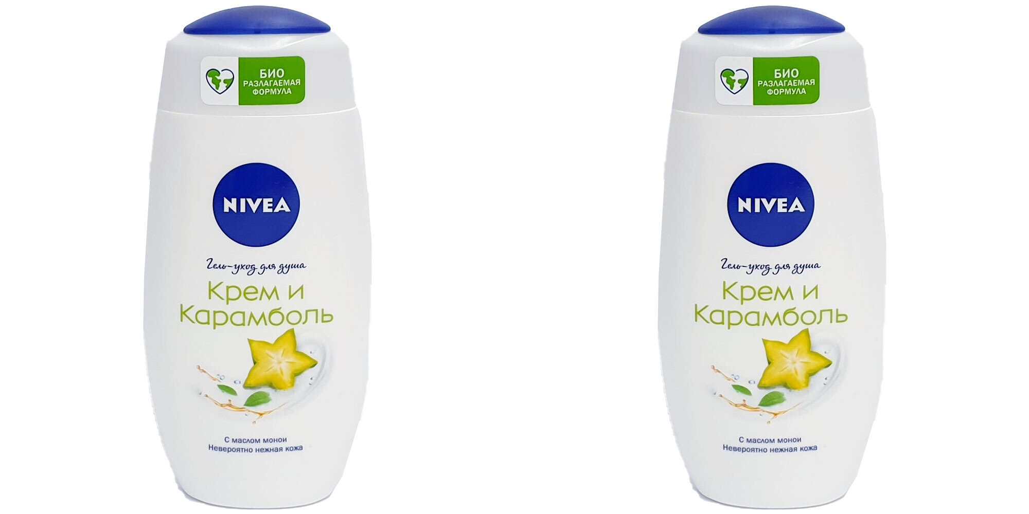 Гель-уход для душа Nivea, Крем и Карамболь, увлажняющий, 500 мл, 2 уп