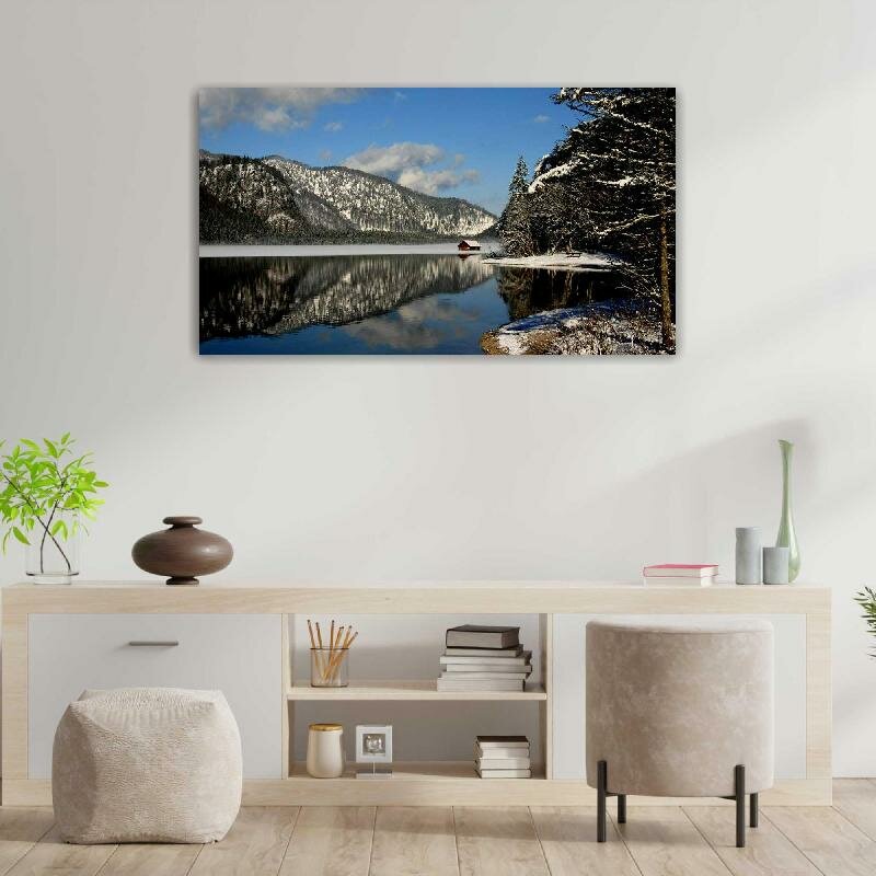 Картина на холсте 60x110 LinxOne "Лес озеро австрия горы" интерьерная для дома / на стену / на кухню / с подрамником
