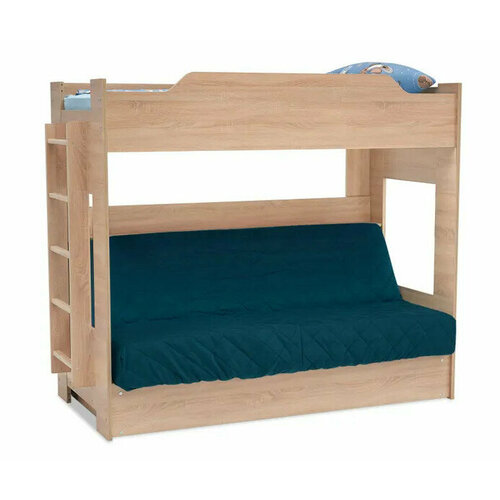 Двухъярусная кровать с диваном с независимым пружинным блоком Боровичи корпус дуб сонома ( с чехлом)