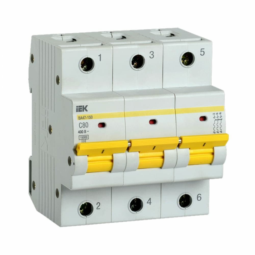 ВА47-150 MVA50-3-080-C Автоматический выключатель трехполюсный 80А (15 кА, C) Упаковка (4 шт.) IEK - фото №5