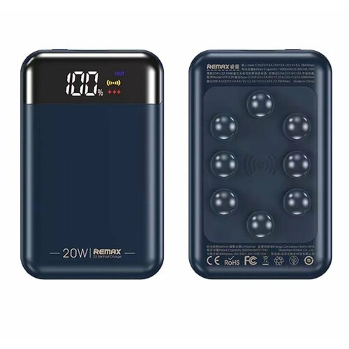 Внешний аккумулятор-липучка для беспроводной зарядки REMAX Potent With Color Display Qi15WPD20WSCP225W Темно-Синий 350000₽