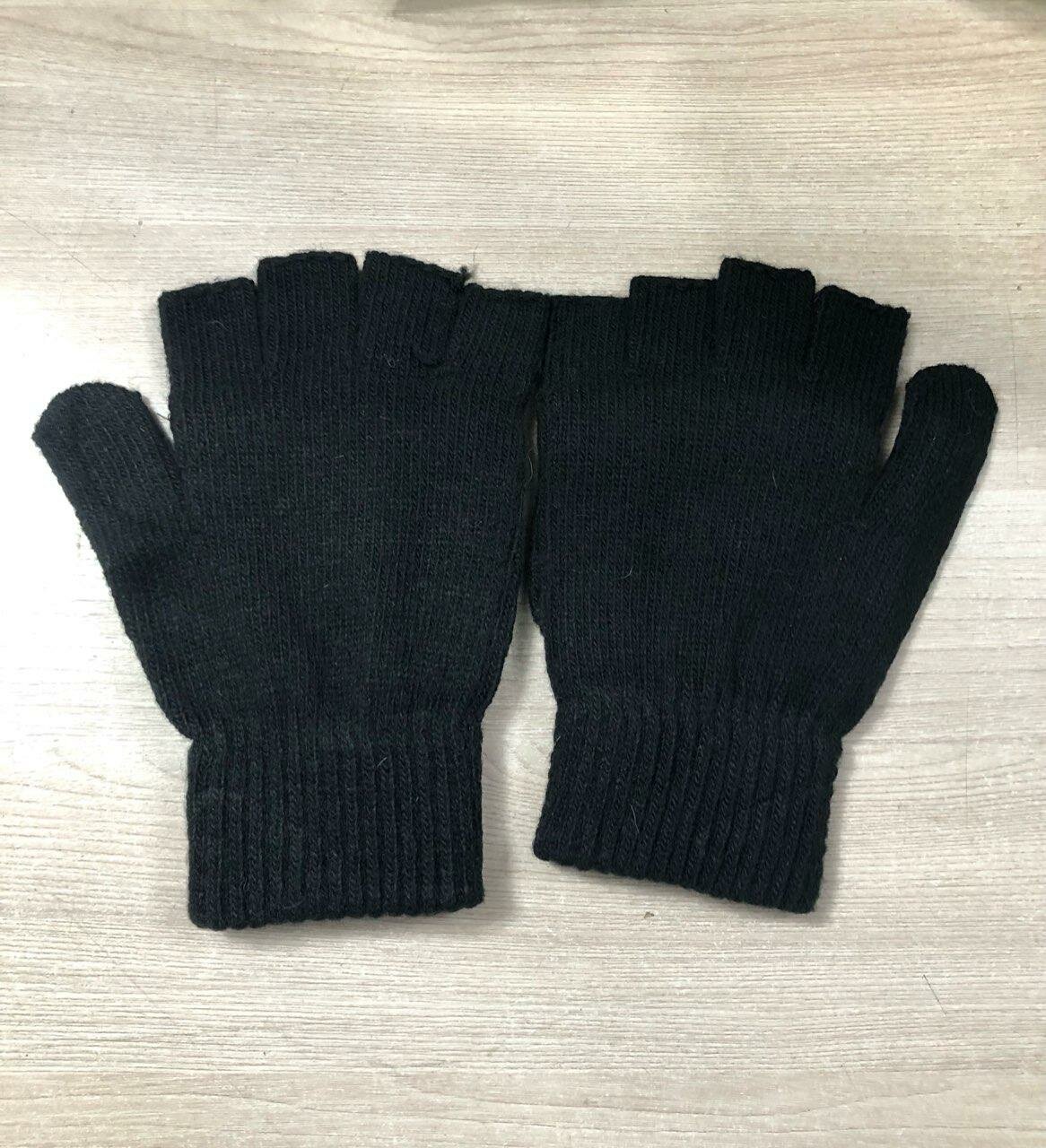 Перчатки-варежки комбинированные, унисекс, черные/синие — фото 1