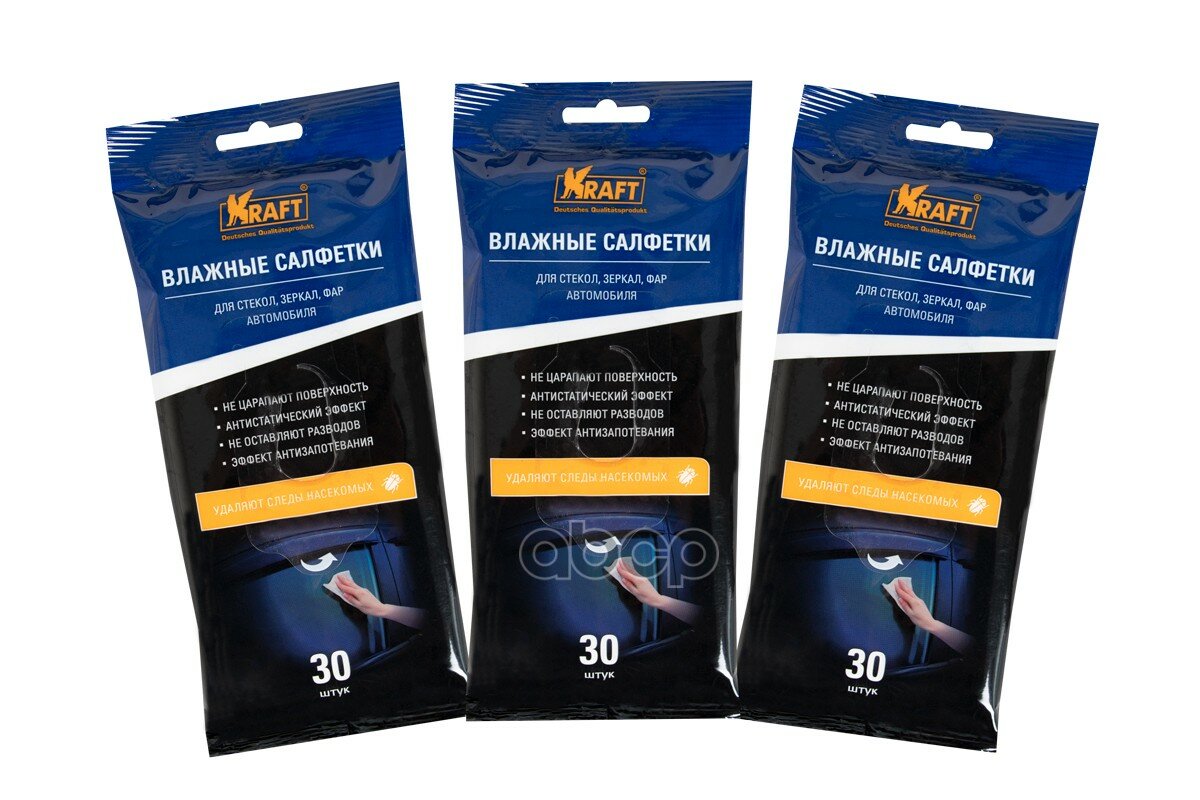 фото Влажные Салфетки Для Стеклянных Поверхностей,(Компл 3 Шт По 30шт) Kraft Kt834015 Kraft арт. KT834015