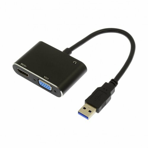 Переходник (адаптер) USB-HDMI/VGA/3.5 мм, черный переходник адаптер noname hdmi vga 0 3 м белый