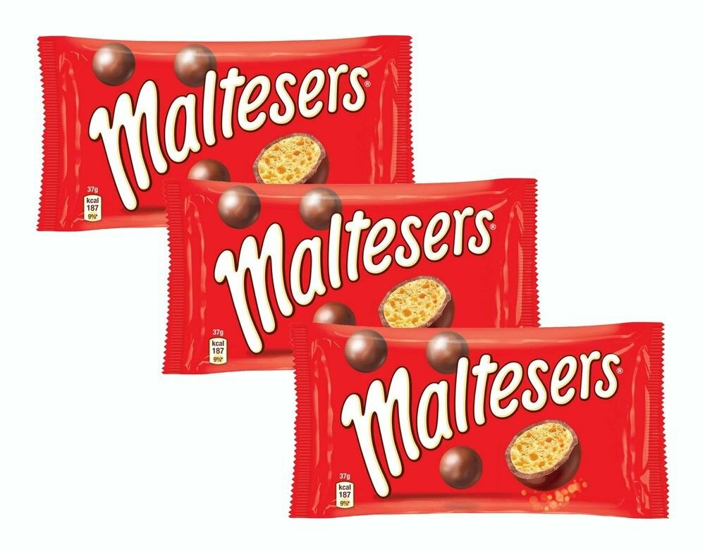 Maltesers - шоколадные шарики, 3 упаковки по 37 грамм , Очень нежный и вкусный молочный шоколад