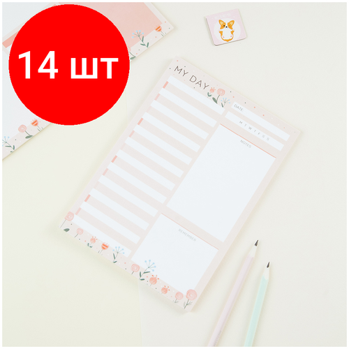 Комплект 14 шт, Блок для записей (To Do list) MESHU Meadow, 14.8*21.0*0.6см (А5), 50л, на склейке