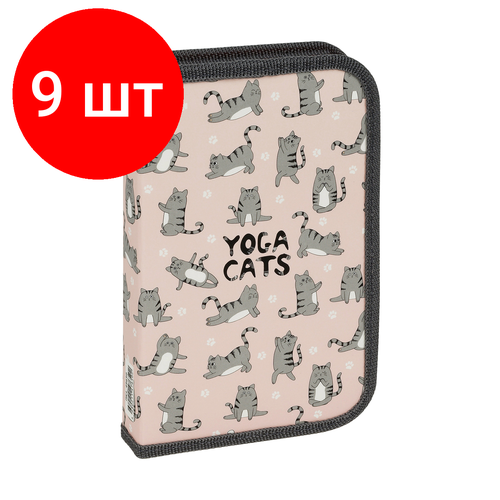 Комплект 9 шт, Пенал 1 отделение, 190*115 ArtSpace Yoga Cats, ламинированный картон, софт-тач пенал школьный tilami cats tlp0020 348