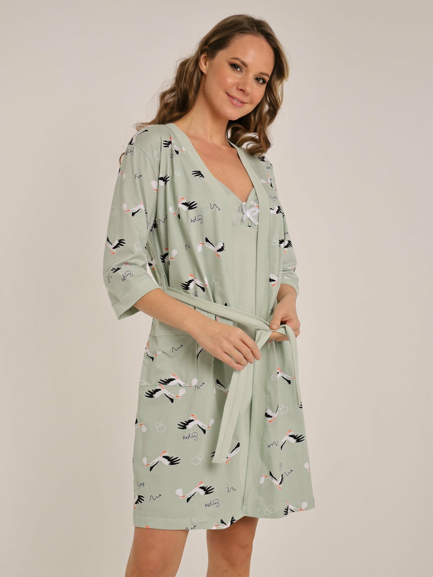 Домашний комплект халат и сорочка, оливковый размер 42 - фотография № 5