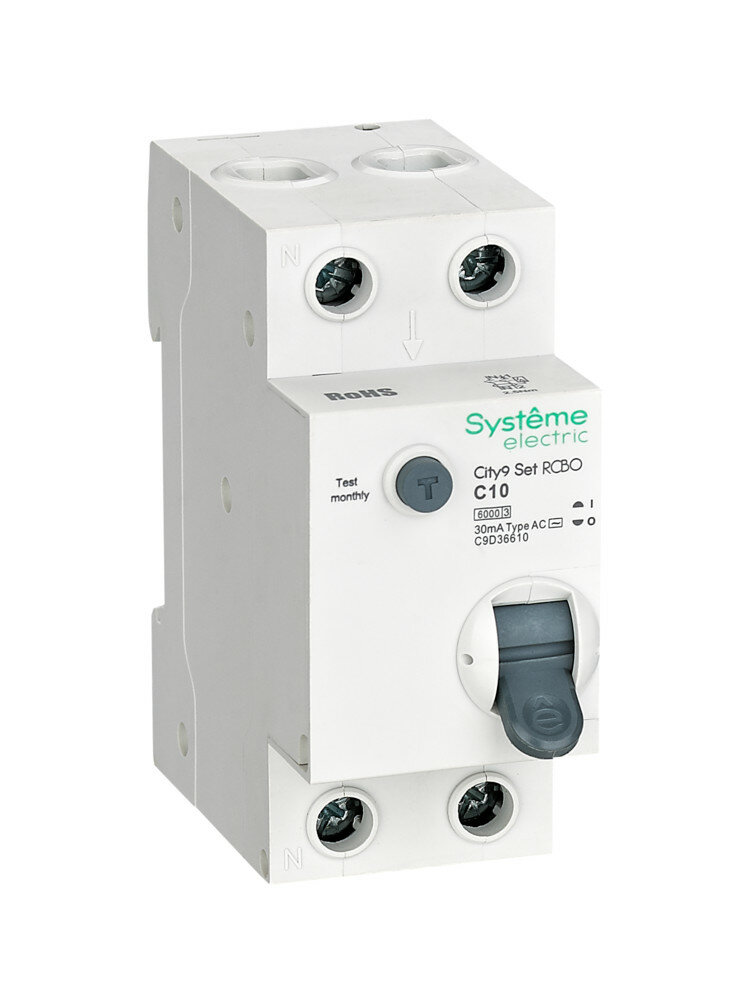 Systeme Electric City9 Set Авт. выкл. диф. тока (АВДТ) 1P+N С 10А 6kA 30мА Тип-AС 230В