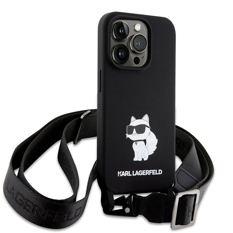 Karl Lagerfeld чехол с ремешком для iPhone 15 Pro Max, кроссбоди силиконовый NFT Choupette, черный