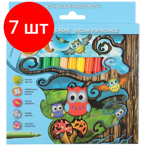 фломастеры 12 цв koh i noor owls трехгранные смываемые 771012ab02ks в к уп 1 12 Комплект 7 шт, Фломастеры Koh-I-Noor Owls, 30цв, трехгранные, смываемые, картон, европодвес