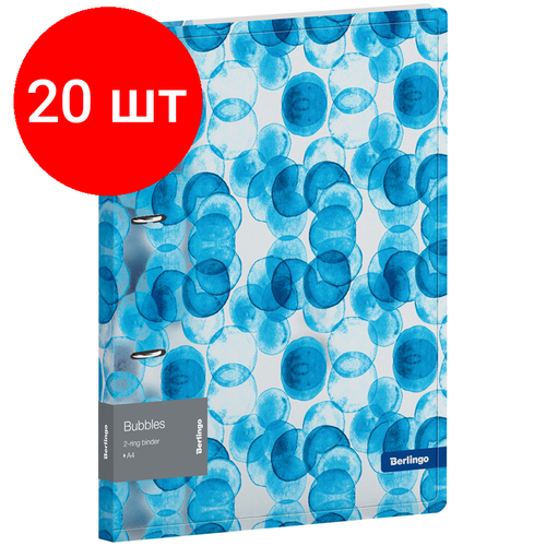 Комплект 20 шт, Папка на 2 кольцах Berlingo Bubbles, 24мм, 600мкм, D-кольца, с внутр. карманом, прозрачная, с рисунком папка на 2 х кольцах berlingo bubbles а4 корешок 24мм 600мкм прозрачная с рисунком rb4 2d601