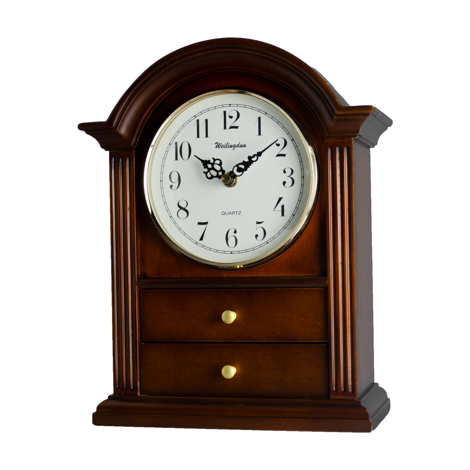 фото Деревянные настольные (каминные) кварцевые часы с выдвижными ящиками для хранения бижутерии