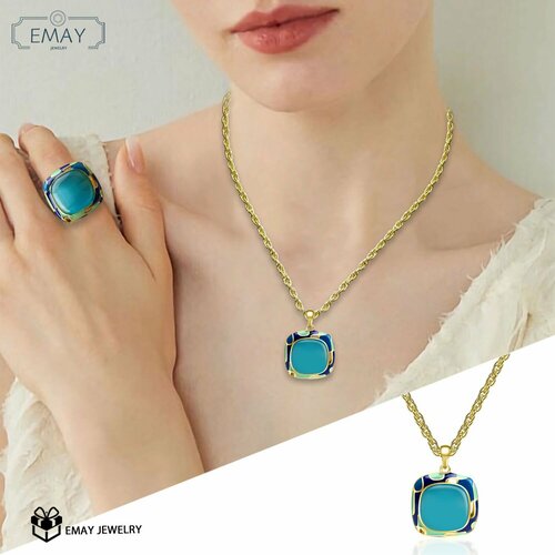 Колье Emay, кошачий глаз, искусственный камень, золотой, голубой