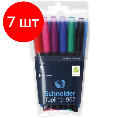 Комплект 7 шт, Набор капиллярных ручек Schneider Topliner 967 06цв, 0.4мм, европодвес