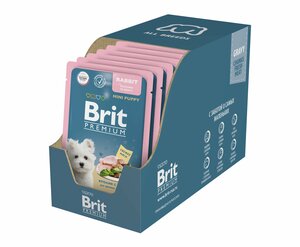 Brit Premium пауч для щенков миниатюрных пород (кусочки в соусе) Кролик с цукини, 85 г. упаковка 14 шт
