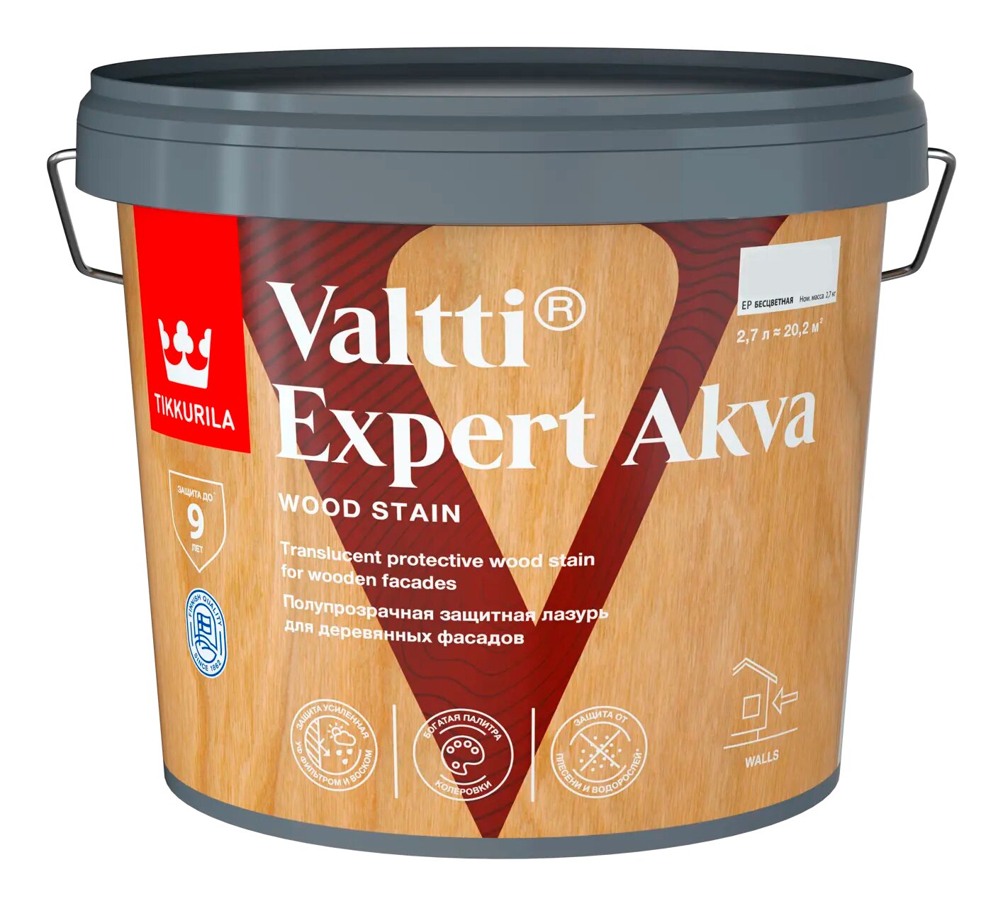 Антисептик защитно-декоративный Tikkurila Valtti Expert Akva тик полуматовый 2.7 л