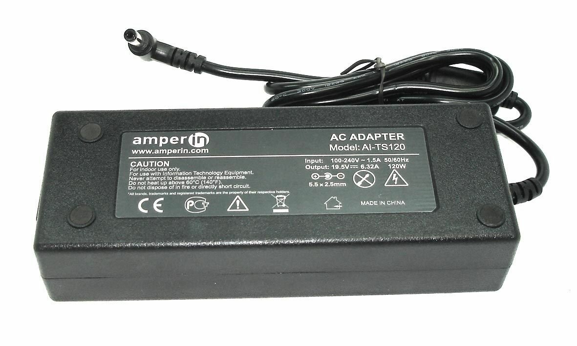 Блок питания (сетевой адаптер) Amperin AI-TS120 для ноутбуков Toshiba, 19V, 6.3A, 5.5x2.5 mm, код 017638