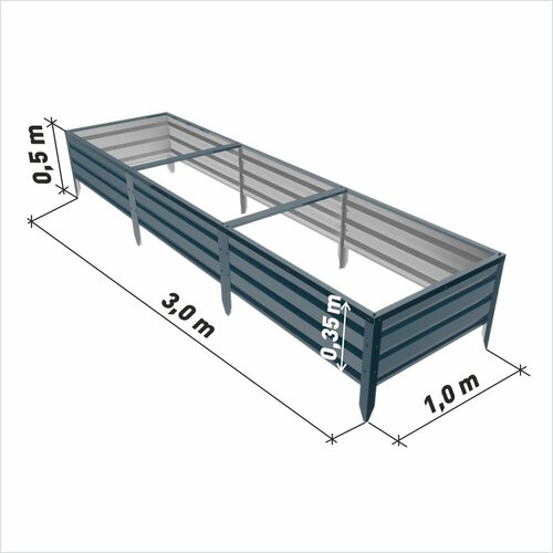 Грядка оцинкованная с полимерным покрытием 1,0х3,0 м, высота 35 см, цвет: Серый графит