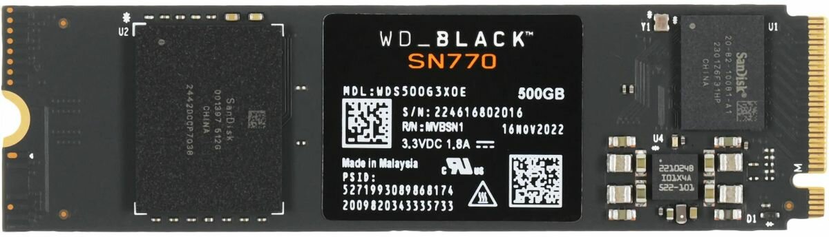 Твердотельный накопитель Western Digital WD Black SN770 500 ГБ M2 WDS500G3X0E