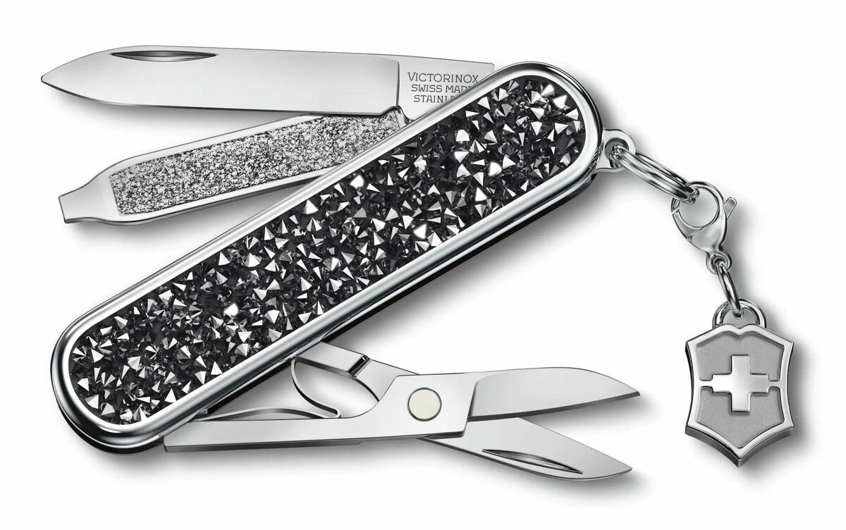 Складной нож Victorinox Classic Brilliant Crystal, функций: 5, 58мм, черный / серебристый, коробка подарочная [0.6221.35]