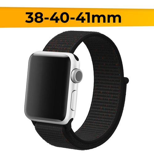 сменный браслет для apple watch 38 40mm milano 02 чёрный Тканевый мягкий ремешок для смарт часов Apple Watch 38-40-41mm / Нейлоновый браслет на Эпл Вотч 1-9 и SE / Черно-оранжевый