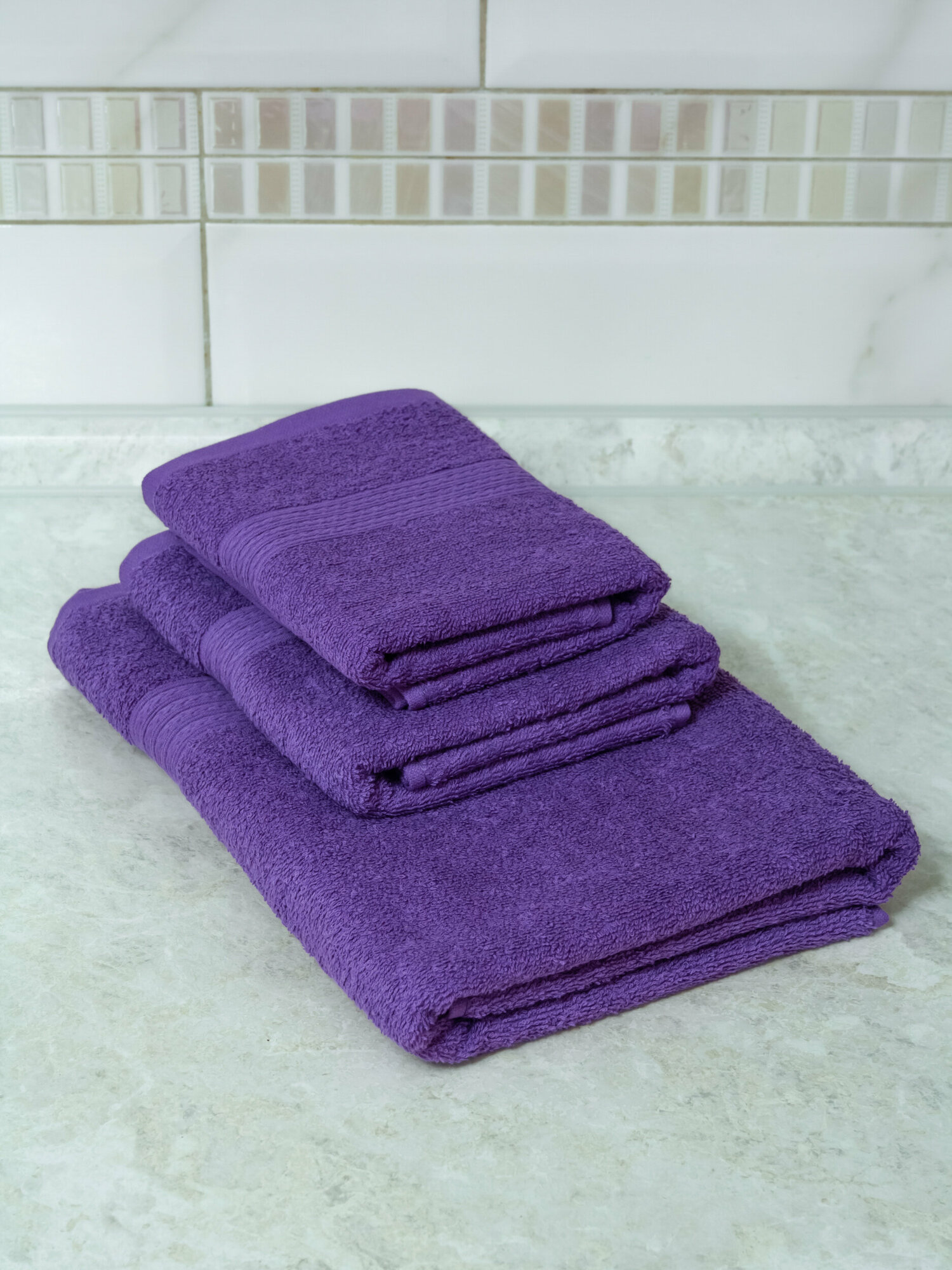 Полотенце махровое набор 3 шт Фиолетовый - фотография № 2