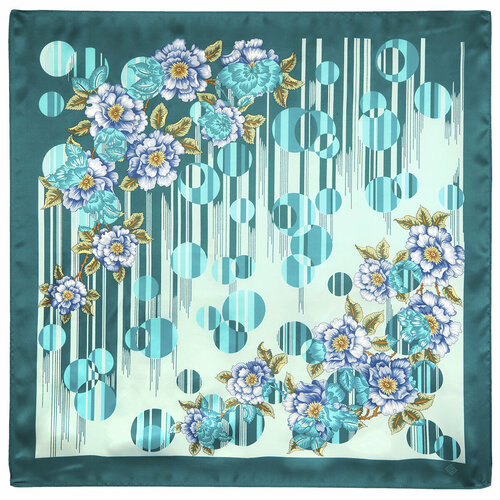 фото Платок павловопосадская платочная мануфактура,89х89 см, бирюзовый, голубой