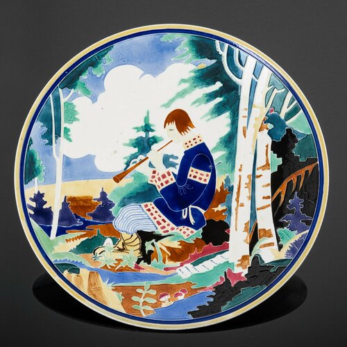 Блюдо декоративное Пастушок художник Прессман С Б фаянс роспись 61750₽