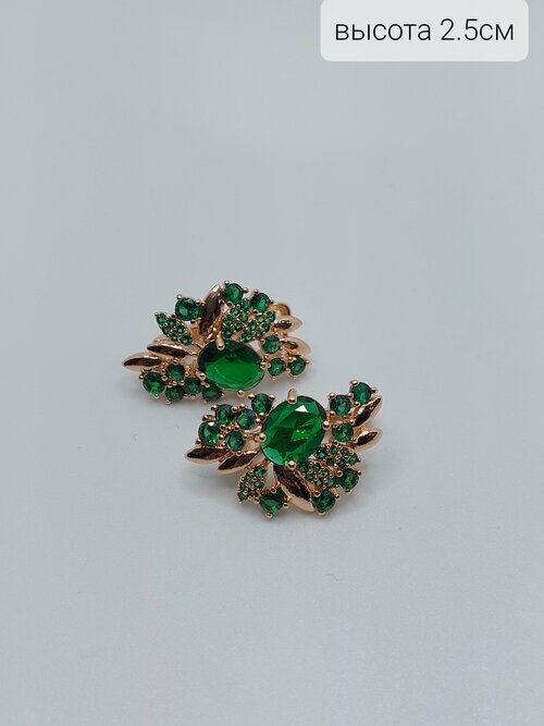 Серьги FJ Fallon Jewelry Серьги самоцветы бижутерия, циркон, размер/диаметр 25 мм, зеленый, золотой
