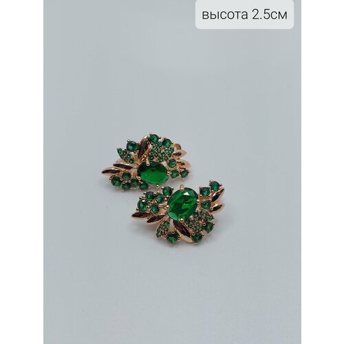 Серьги Fashion jewelry Серьги самоцветы бижутерия, циркон, размер/диаметр 25 мм, золотой, зеленый серьги одиночные fashion jewelry размер диаметр 4 мм зеленый