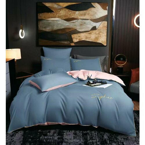 Постельное белье Евростандарт Candies на резинке Сатин, Жатка / простыня 180x200+25 / пододеяльник 200x220 / 4 Наволочки 50x70-2, 70x70-2 Голубой Розовый розовый, голубой, розовый, размер евростандарт