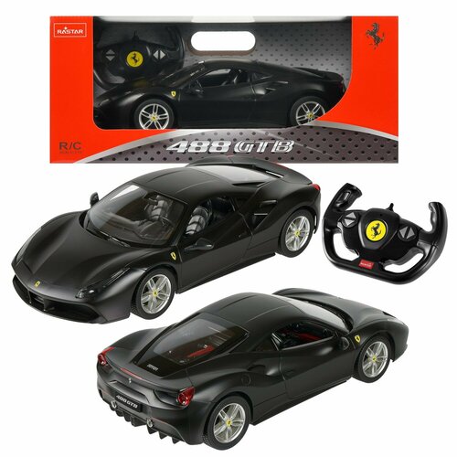 Машина р/у 1:14 Ferrari 488 GTB, цвет черный матовый, светящиеся фары 32,7*16,2*8,8 см - Rastar [75600B] 1 18 ferrari 488 gtb the schumacher 70th anniversary metal luxury vehicle diecast pull back cars model toy collection xmas gift